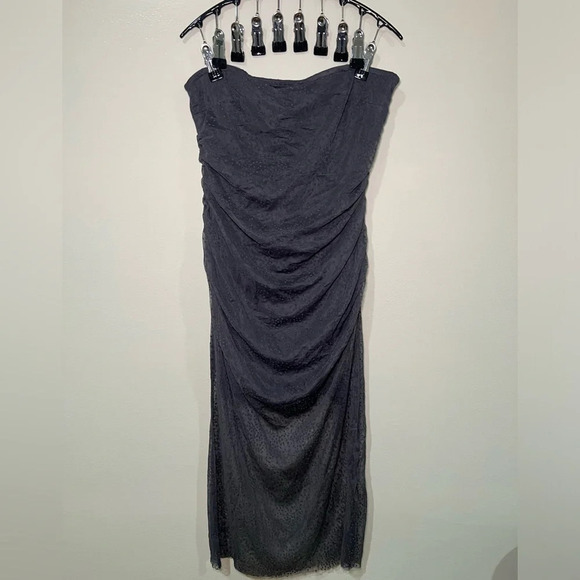 Anthropologie L Gray Sheer Mesh Strapless Dress size small - Picture 3 of 8